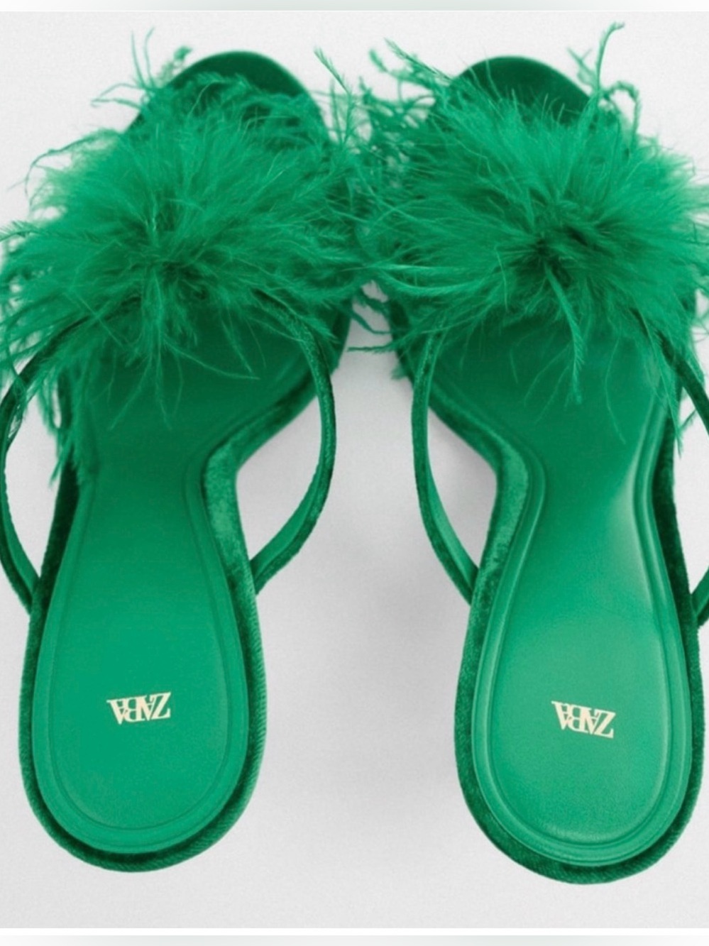 NWOT Zara Emerald Green Feather Trim Stiletto Mule - Picture 3 of 6